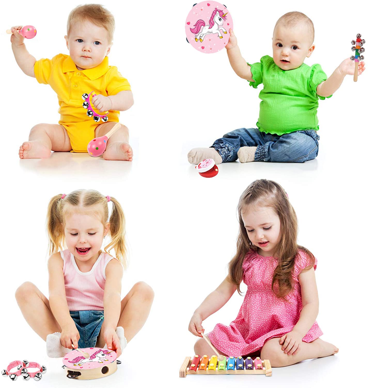 Kids Musical Instruments Sets, Non-Toxic Musical Toy, Wooden Percussion Instruments Toys Tambourine Xylophone for Kids Playing Preschool Education, Promotes Early Learning for Boys Girls Gift