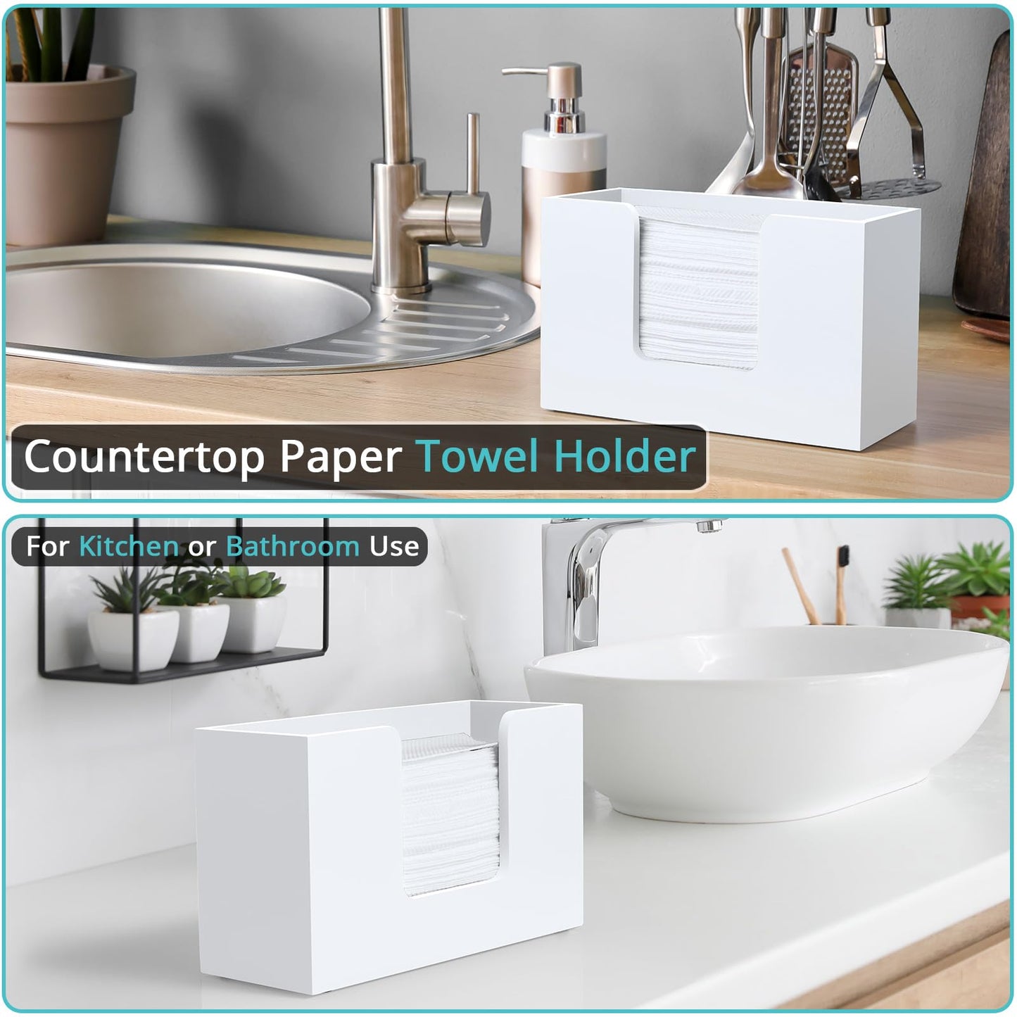 Paper Towel Dispenser Countertop, Wooden Bathroom Paper Towel Holder, White Napkin Holder for Kitchen, Countertop Multifold C-Fold, Z-Fold, Trifold Paper Hand Towel Dispenser for Bathroom Toilet