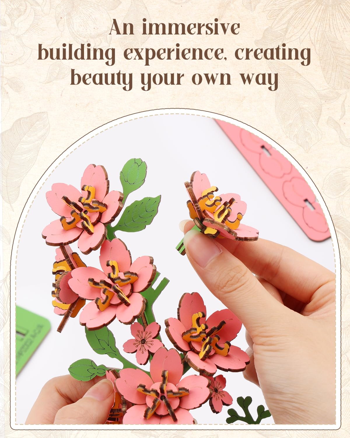 KAAYEE 3D Puzzles for Adults Cherry Blossom Potted, 119 Pcs Wooden Puzzle DIY Handcraft Kit, Romantic Pink Flower Home Office Decor, Gift for Lovers Couples on Anniversary Birthday Valentine's Day