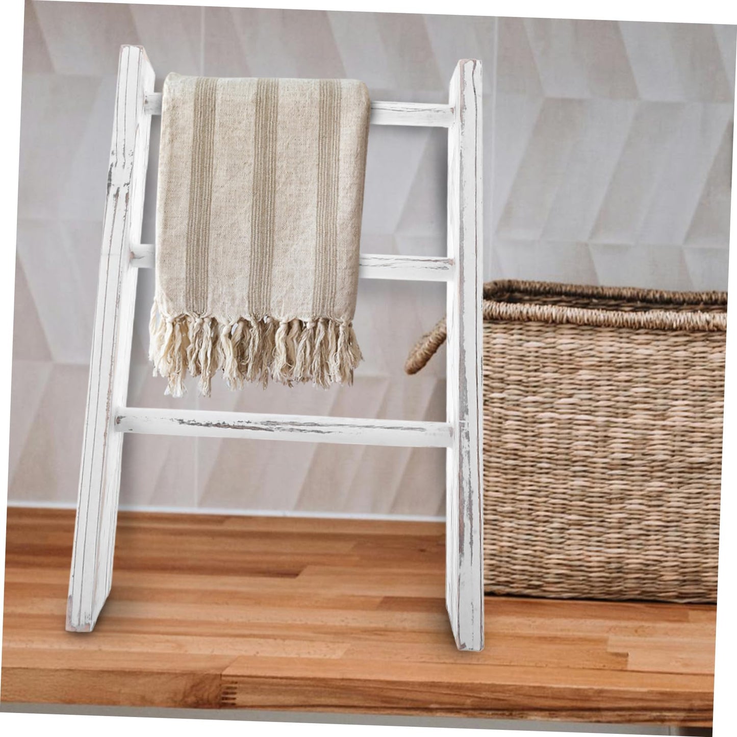 HOLIDYOYO Mini Towel Rack Ladder Rustic Farmhouse Decor for Kitchen Counter and Country Bathroom Space Saving Towel Holder with Elegant Finish Compact Miniature Ladder Design for Easy