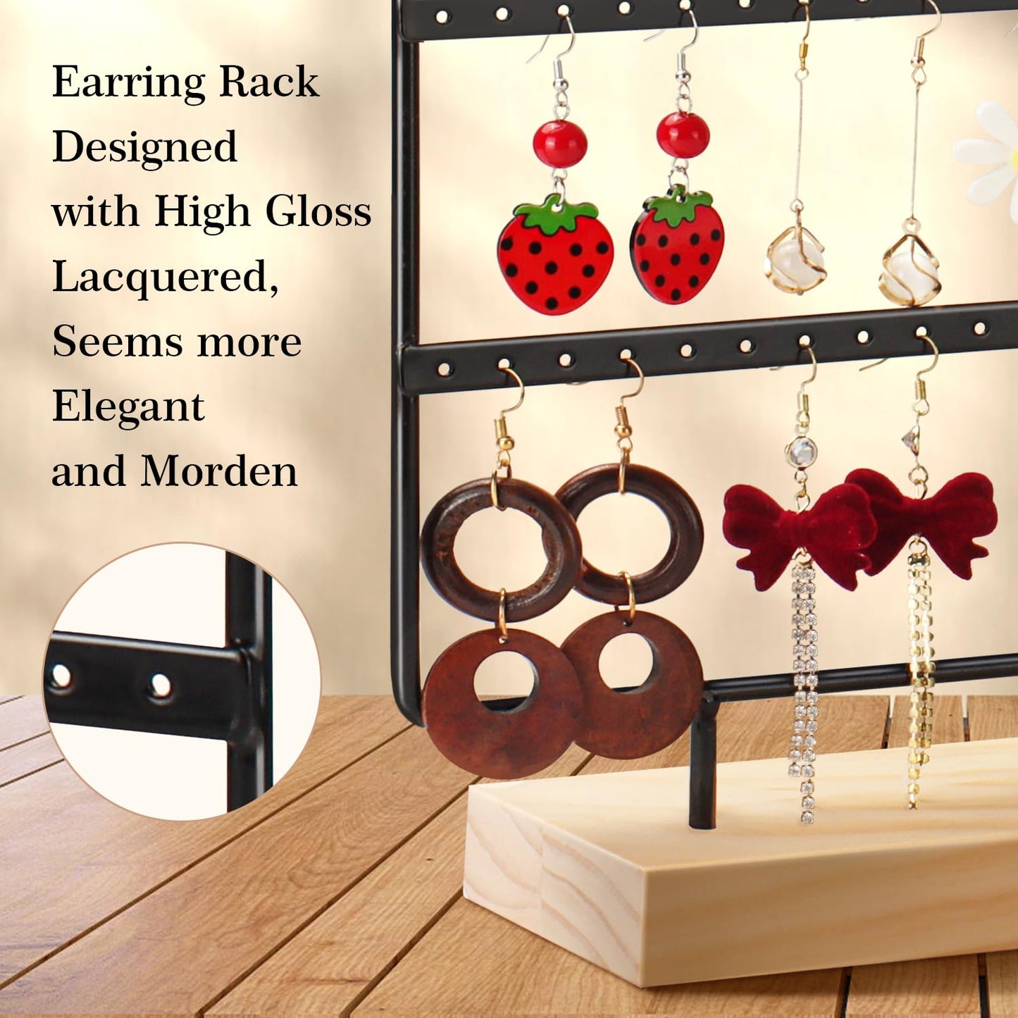 RUINENGDA Jewelry Organizer, 5 Tiers Earring Organizer with 120 Holes for Storing and Displaying Earrings of Various Styles, Models and Sizes, Removable Wooden Base for Home and Store Use