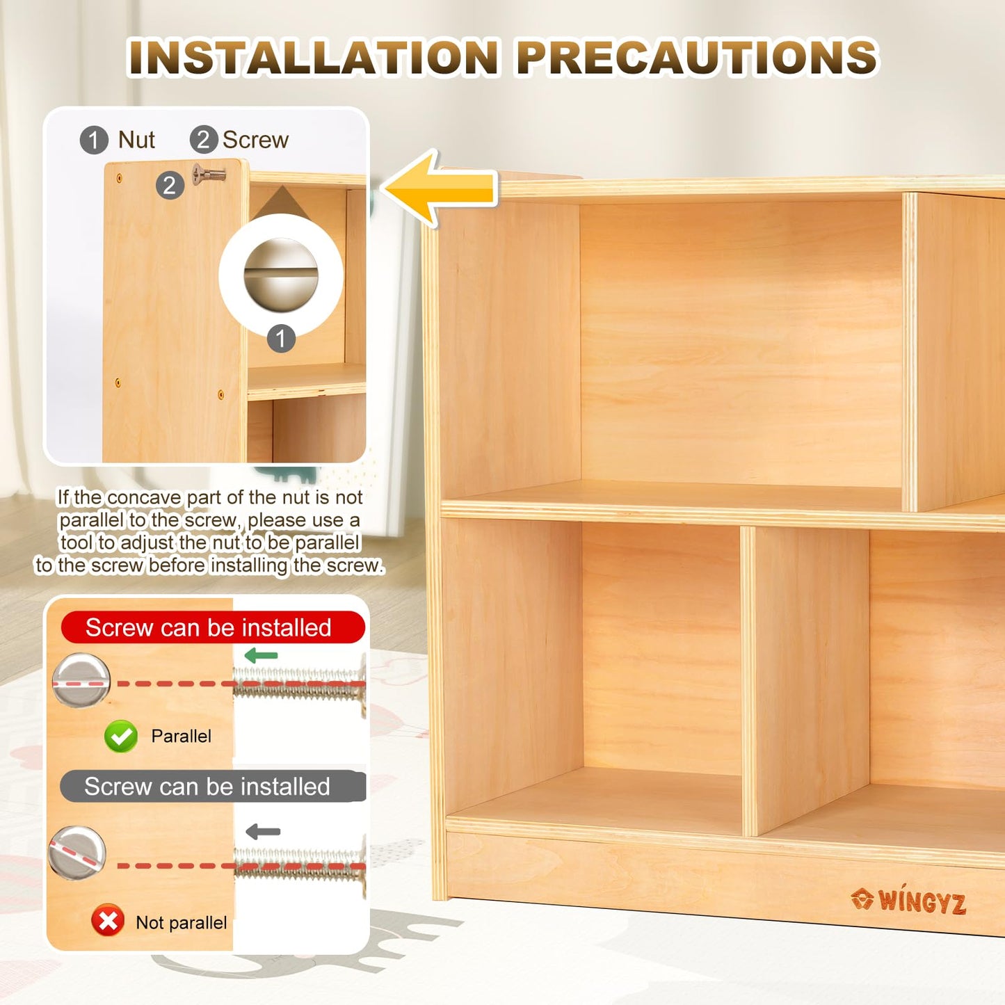 WINGYZ Wood Storage Shelf Organizer, 35.4" L, 5-Section Montessori Kids Toy & Book Shelf, Wooden Cabinet for Kids Rooms, Playroom, Classroom, Nursery, Preschool Furniture - Nature