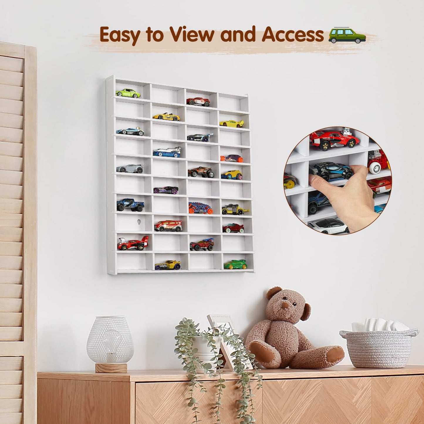 Krafetto Toy Car Display Shelf, Holds 40 Diecast 1/64 Toys Car, Wall Mount Model Cars Storage Organize Case
