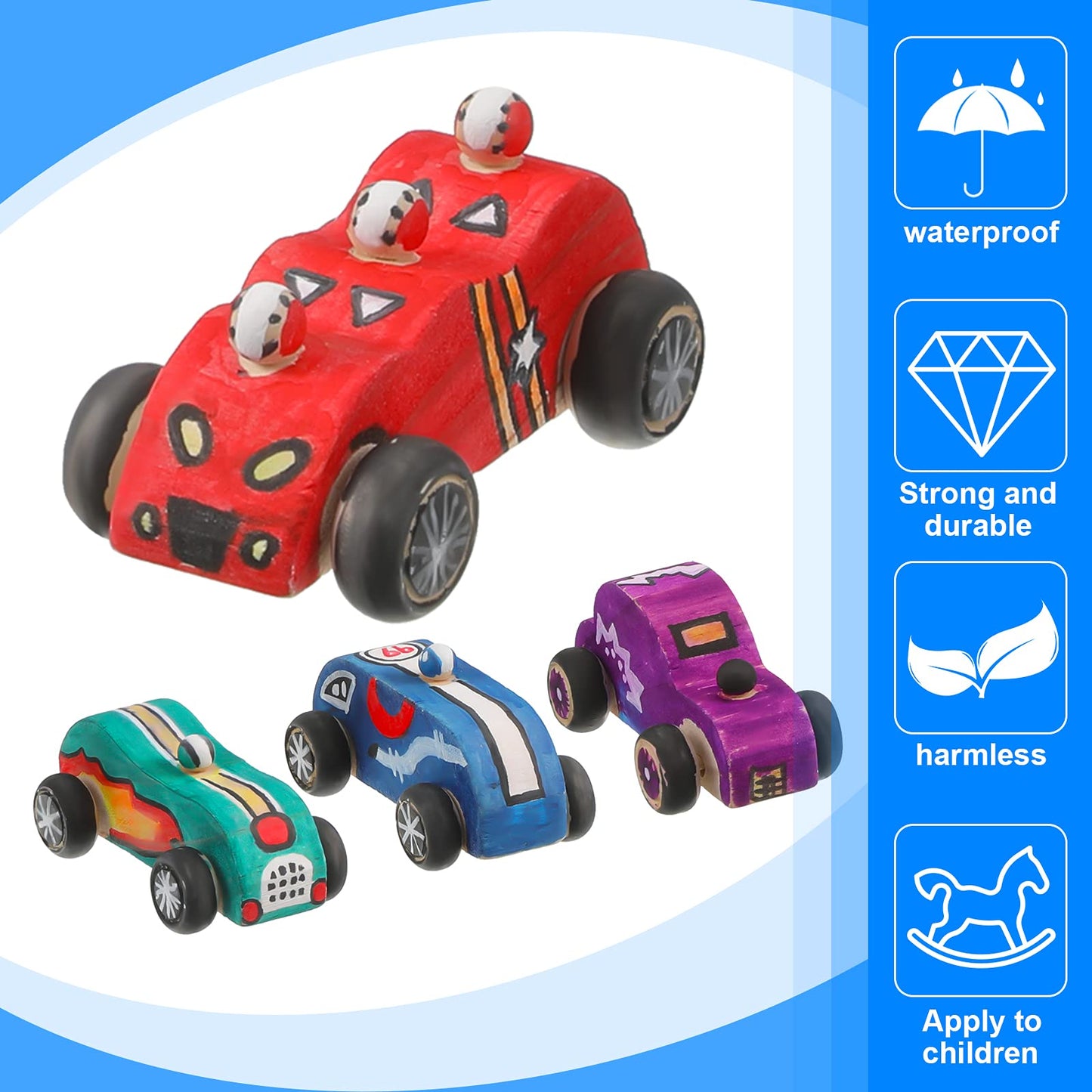 Zhanmai 24 Pieces Wooden Cars to Paint Wood DIY Car Toys Unfinished Wooden Cars Unfinished DIY Crafts for Students Home Activities Easy Woodworking and Family Time Set