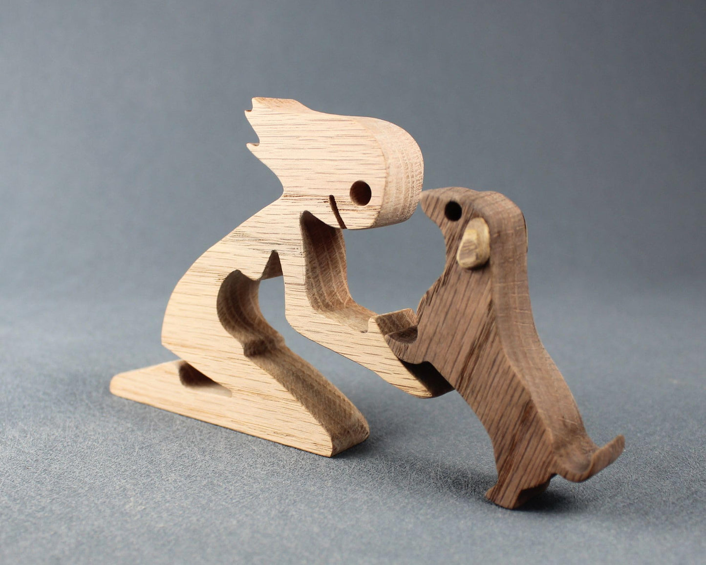 Wooden Girl & Dachshund Dog Statue Natural or Dark-Aged Oak Figurine Handcrafted Woman & Dachshund Dog Collectible Sculpture Personalized Engraved Gift Box Wooden Animal Ornament Rustic Oak Statue