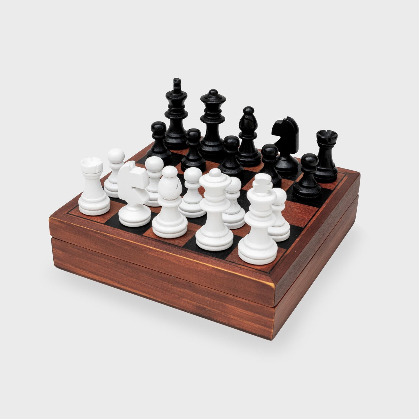 Iron & Glory Mini Chess Set - Board Games - Wooden Mini Chess - Travel Games for Adults - Deluxe Wooden Board - Portable Size - Compact Travel Puzzle - Family Classic Strategy Game - Brain Teaser