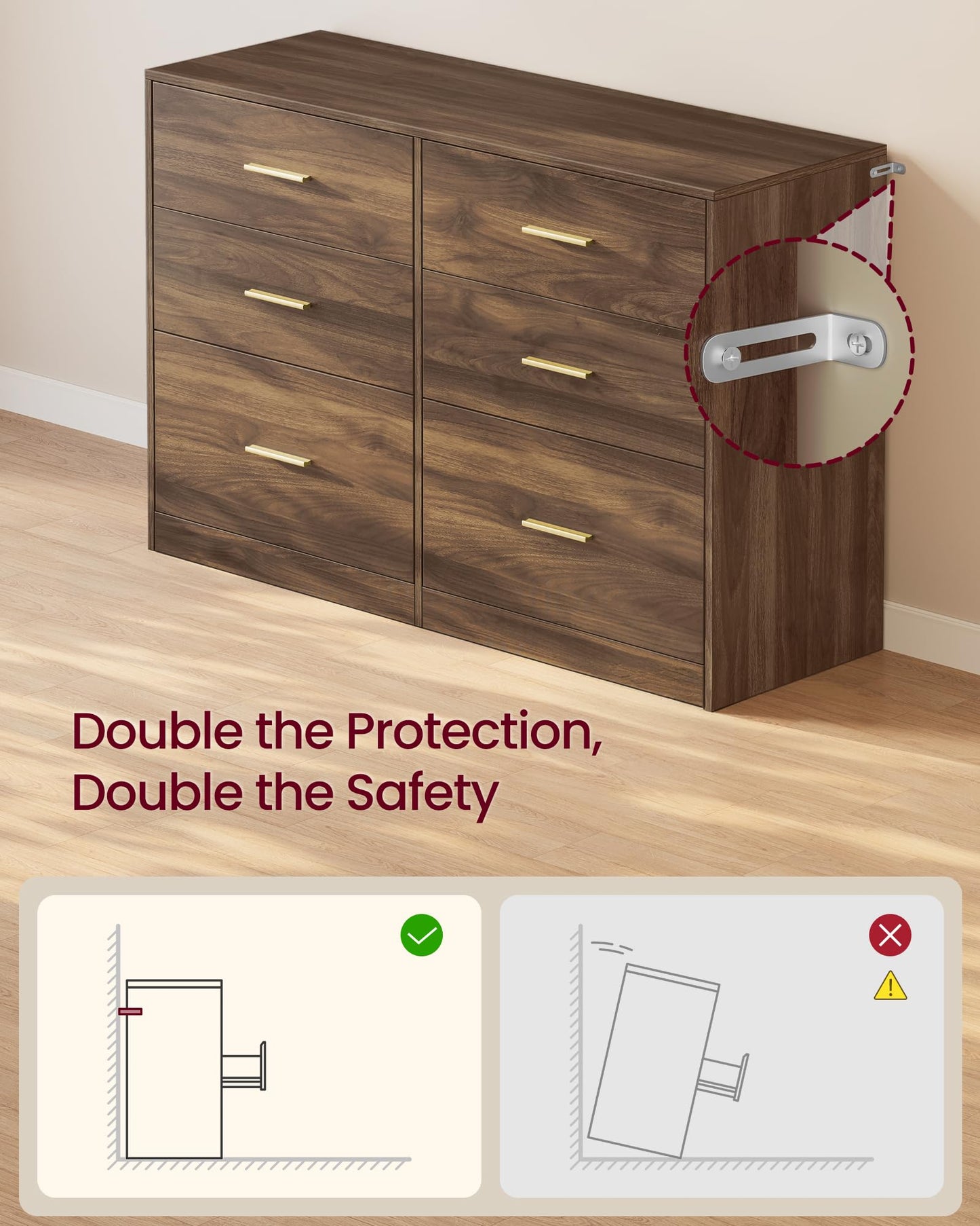 VASAGLE Custos Collection - Dresser for Bedroom, Chest of Drawers for Closet, Modern Style, TV Stand for Living Room, 6 Drawers, 15.8 x 46.9 x 30.7 Inches, Walnut Brown ULTS416KE01S