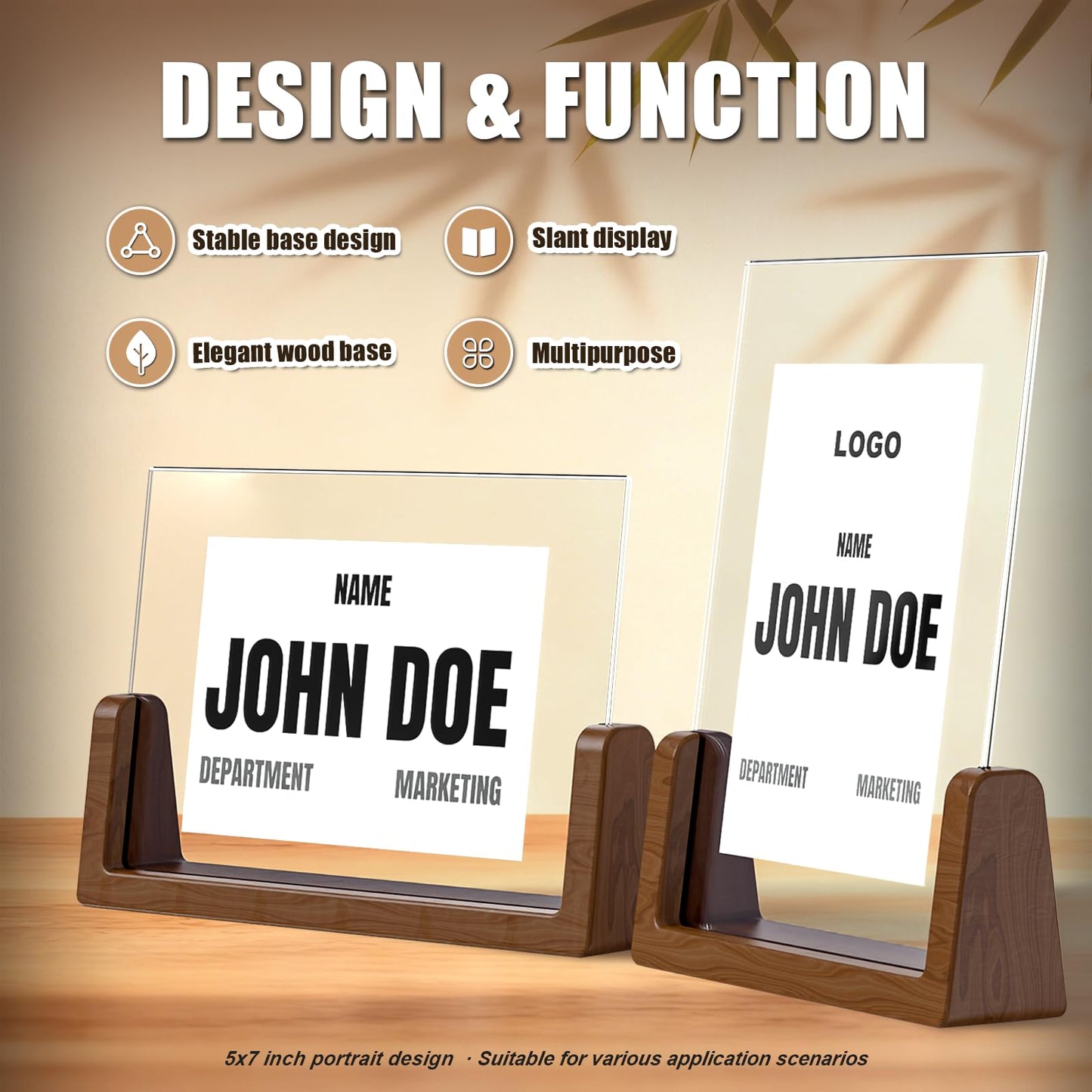 Walnut Wood U-Base 5"x7"Sign Holder Set – Premium U-Shaped Tabletop Display Stand with Clear Acrylic Panels,4Pack (3 Vertical + 1 Horizontal)5*7inches – Ideal for Photo, Menu, QR Code, Café, Home Décor