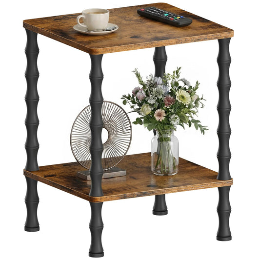 Mozume Vintage Small End Table, 21.9 Inch Wood Couch Side Table, Corner Table with Storage Shelf, 2-Tier Nightstand, for Small Space, Bedroom, Living Room and Couch (Brown)