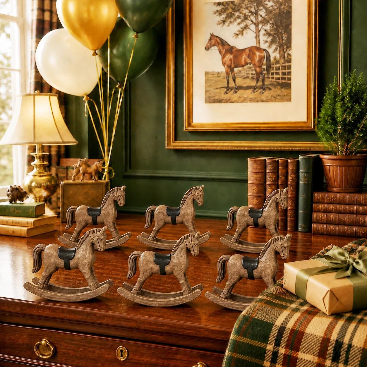 Wovelli Wooden Rocking Horse Decor, 6-Pack Baby Shower Centerpieces
