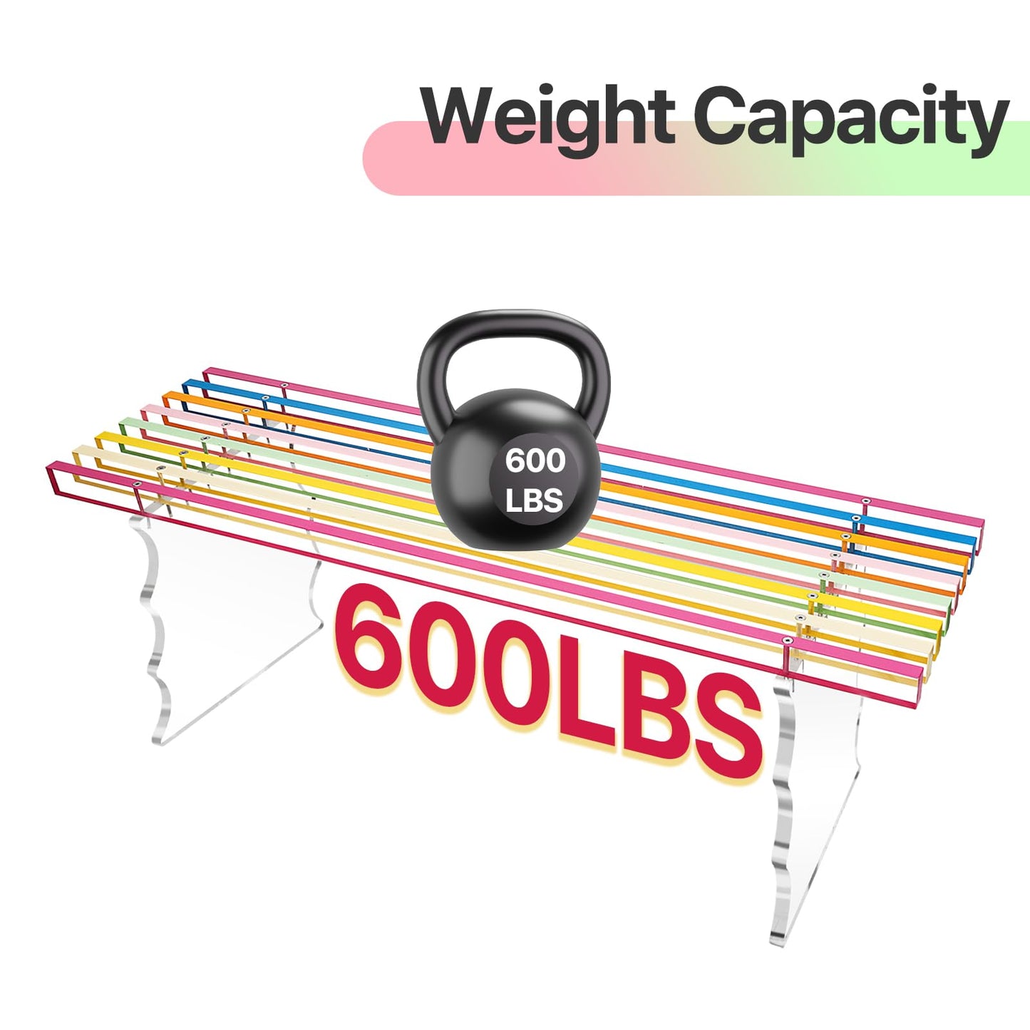 Cutora Acrylic Entryway Bench, Large Rainbow Ottoman Bench for Indoor Shoe Changing Shoe Rack and Dining End of Bed Bench for Bedroom Living Room Study Garden, Iridescence