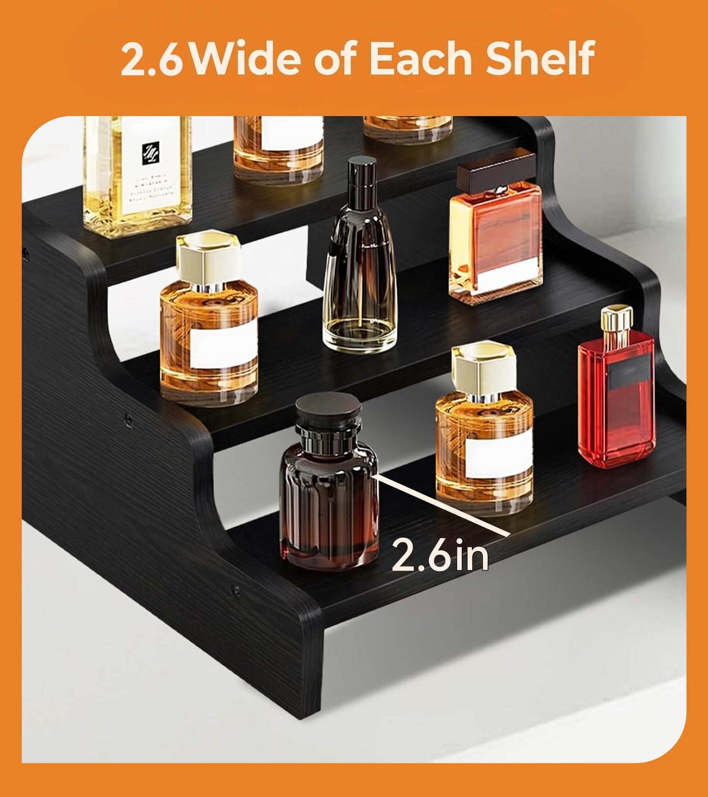 Wooden Cologne Organizer for Men, Perfume Organizer Stand, Cologne Stand with Anti-Slip Washers, Wooden Display Risers Stand for Dessert, Cupcake, Display Shelf Riser Stand for Decoration Makeup Black, 3-tier-13.8in