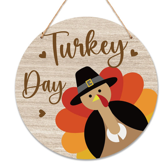 Cazhes Thanksgiving Door Decorations - 12" Fall Turkey Day Welcome Sign for Front Door, Autumn Wooden Wall Decor for Home Outdoor Indoor Office -B02
