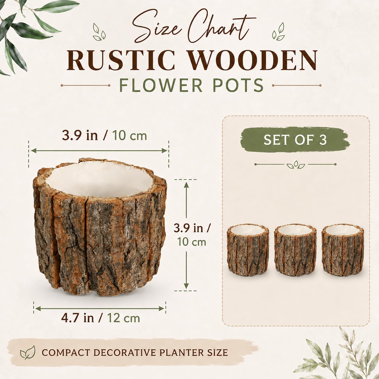 Garneck 3 Pcs Wooden Flower Pots Wood Bark Planters Rustic Tree Stump Containers: Small Natural Log Barrel Buckets for Indoor Outdoor Plants Succulents Home Garden Decor