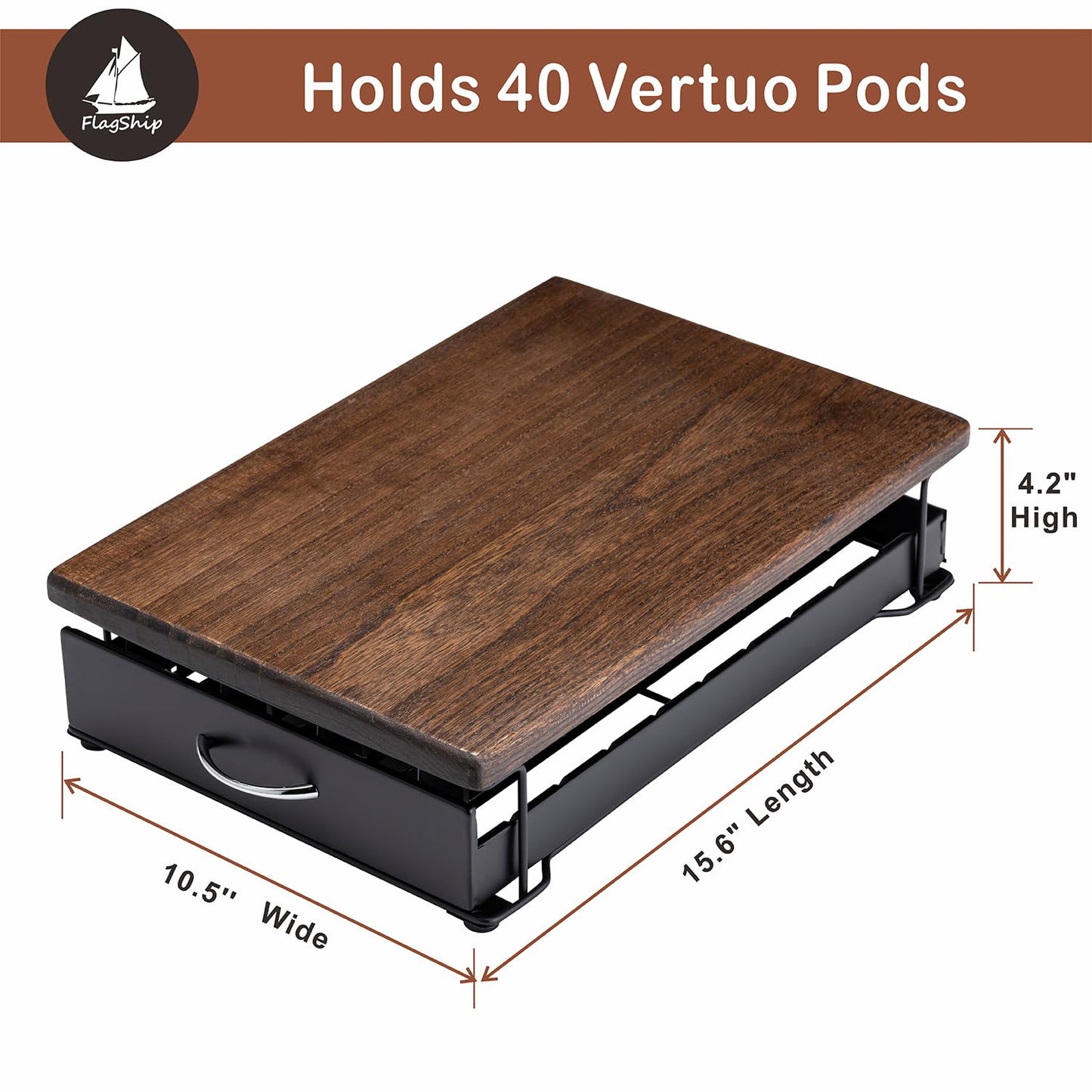 FlagShip for Nespresso Pod Drawer Vertuo Pod holder Coffee Pod Organizer Modern Style And Coffee Machine Stand Wood Top(40 Pods Capacity)