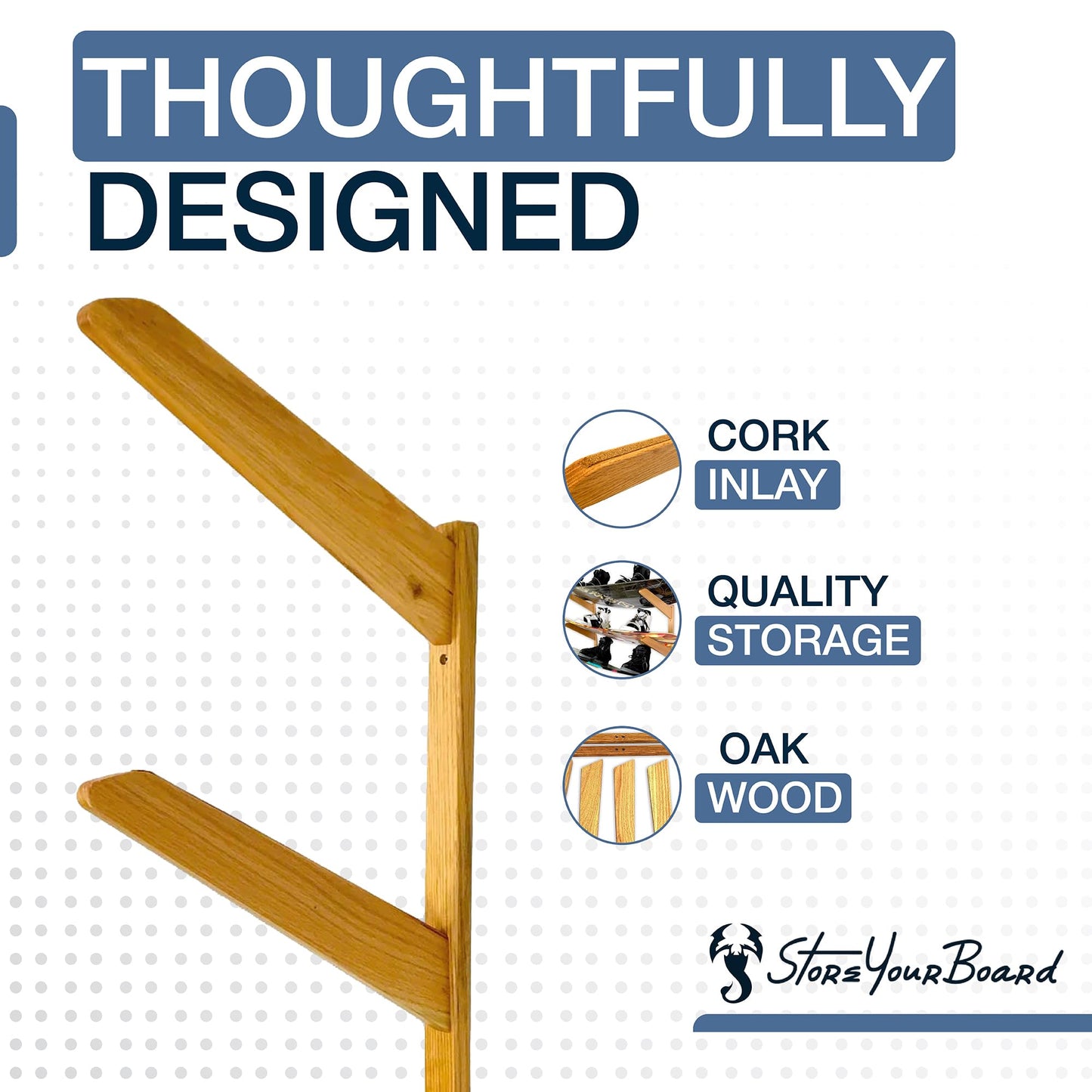 StoreYourBoard Timber Snowboard Wall Rack, Indoor Storage, Solid Natural Wood (3 Boards)