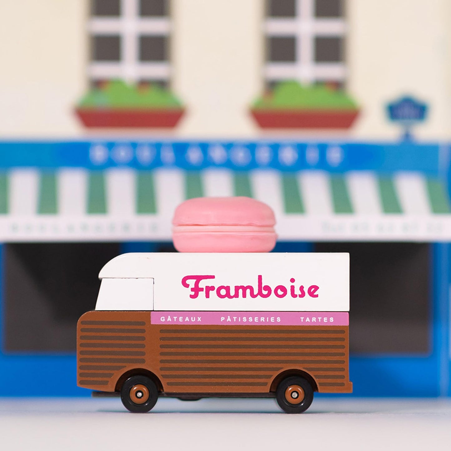CANDYCAR® Wooden Food Truck Collection - Framboise Macaron Van, Premium Handcrafted Beech Wood Toy Car