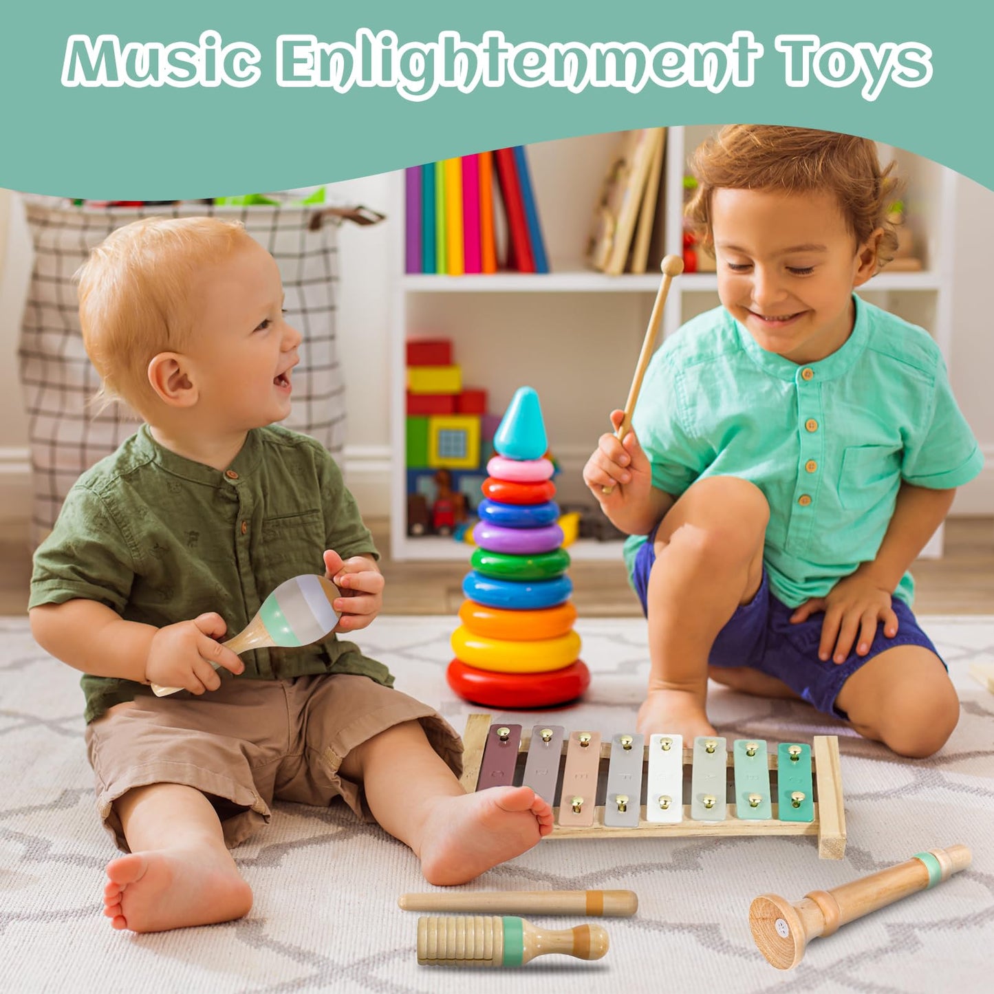 Raimy Kids Musical Instruments Set, Neutral Colors Wooden Montessori Toys