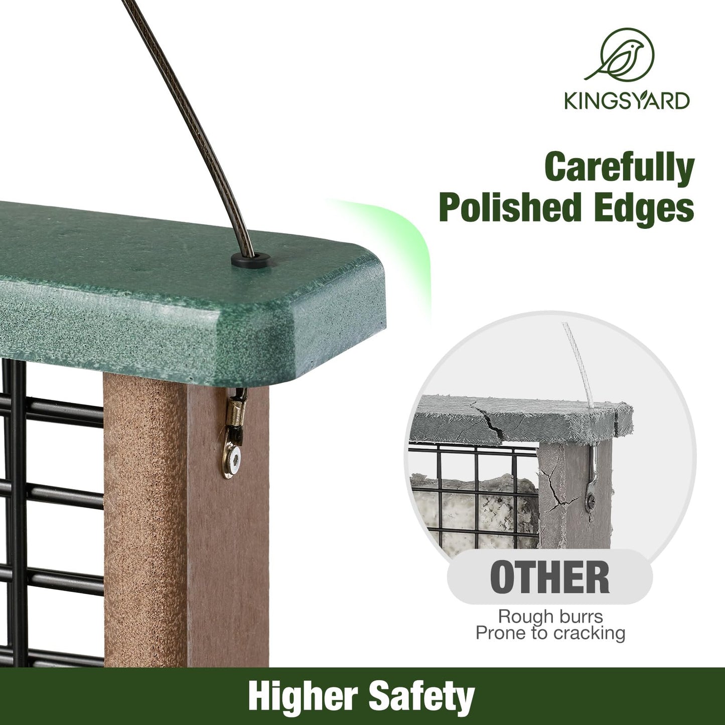 Kingsyard Recycled Plastic Suet Feeder, Tail Prop Suet Feeder for Outside Hanging, Sturdy & Durable, Great for Woodpecker & Clinging Birds, Green