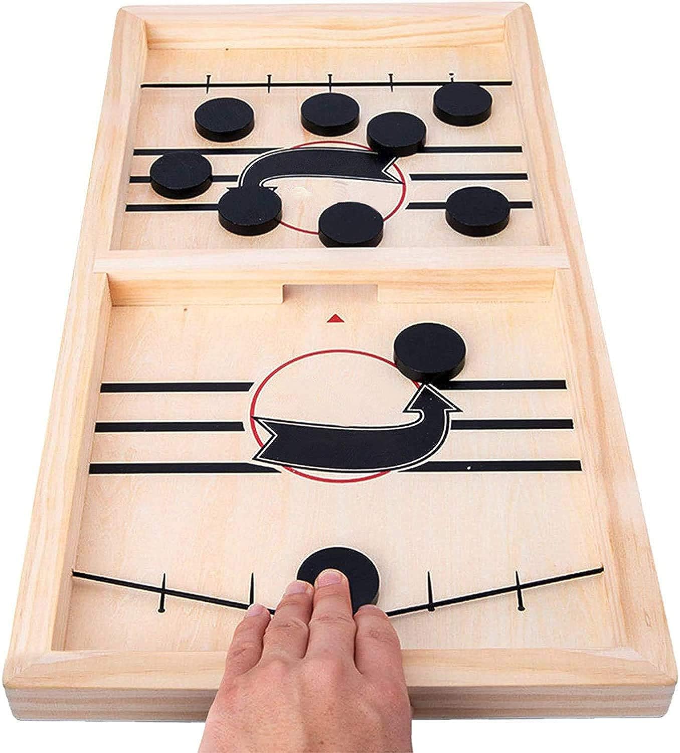 moopok Fast Sling Puck Game - Fast Action Super Foosball Table Desktop Battle Slingshot Wooden Air Hockey Board Game -Guaranteed Fun for Family Game Night or Friends Party