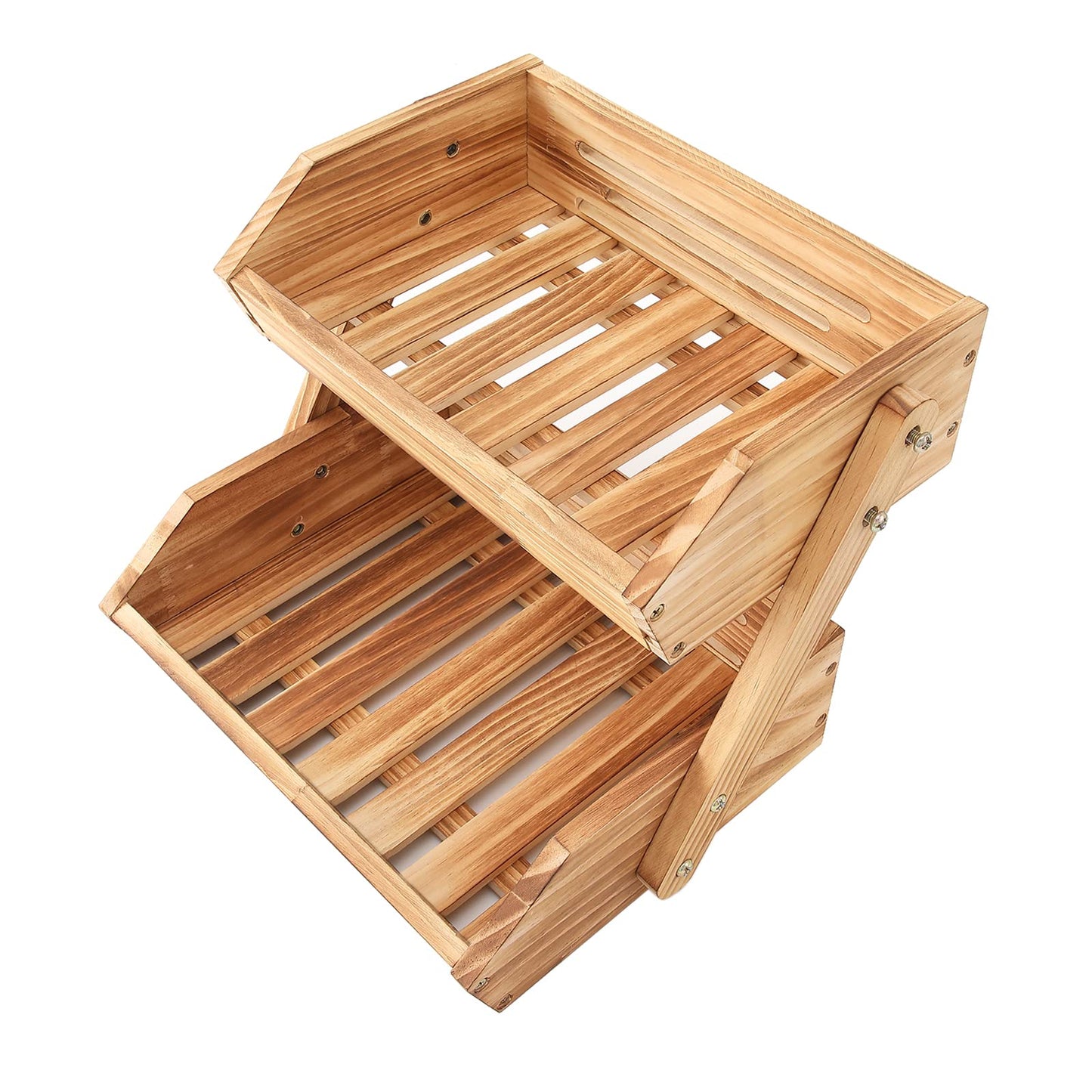 Merysen 2-Tier Wooden Fruit Vegetable Basket For Kitchen Countertop, Large