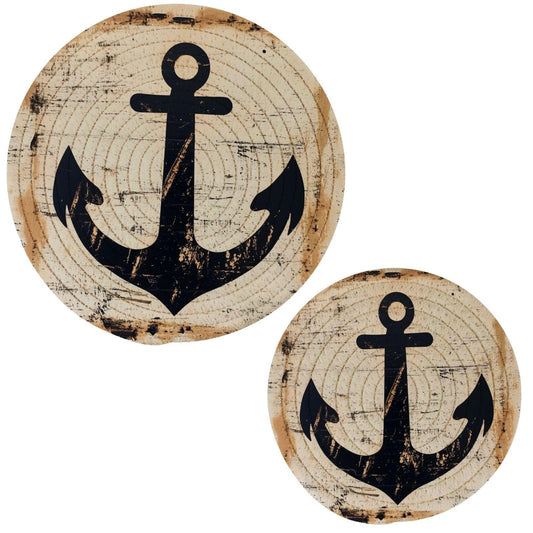 Peystean 2 Pcs Kitchen Decor Woven Potholders Trivets Set, Vintage Nautical Anchor on Wooden Round Hot Mats Coasters Placemats,for Cooking Baking Hot Dish Pan Pot Bowl Teapot(7"&9")