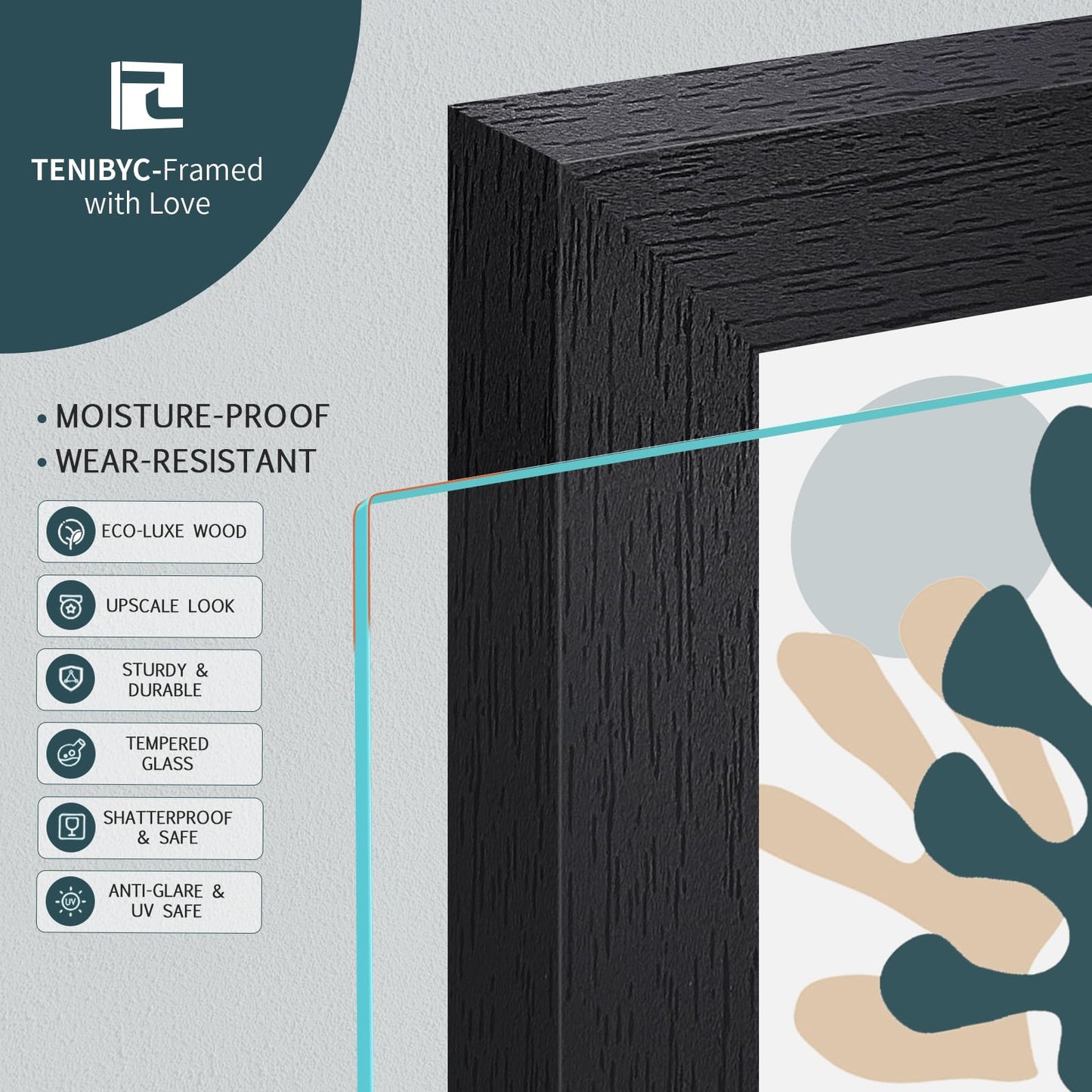 TENIBYC 5x7 Picture Frame Set - 4 Pack, Black Wood Photo Frames - Tempered Glass - Displays Photos 4x6 with Mat or 5 x 7 without - Room, Office, Gallery, Studio, and Hallway Decor - Wall Hanging