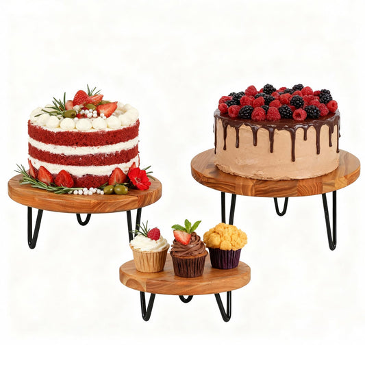 jubilander 3 Pcs Buffet Risers, Wood Round Food Riser Dessert Table Display Stand Set for Party Wood Cupcake Stands Nesting Table for Home Decor (Natural)