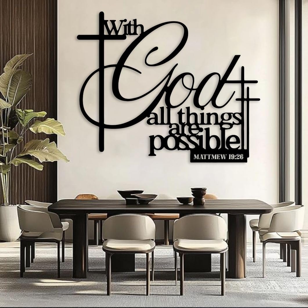 Maclou With God All Things Are Possible Wall Decor, Metal Scripture Wall Art, Metal Bible Verse Wall Art for Living Room, Bedroom, Church (Gold,47"x39" / 120x99cm)