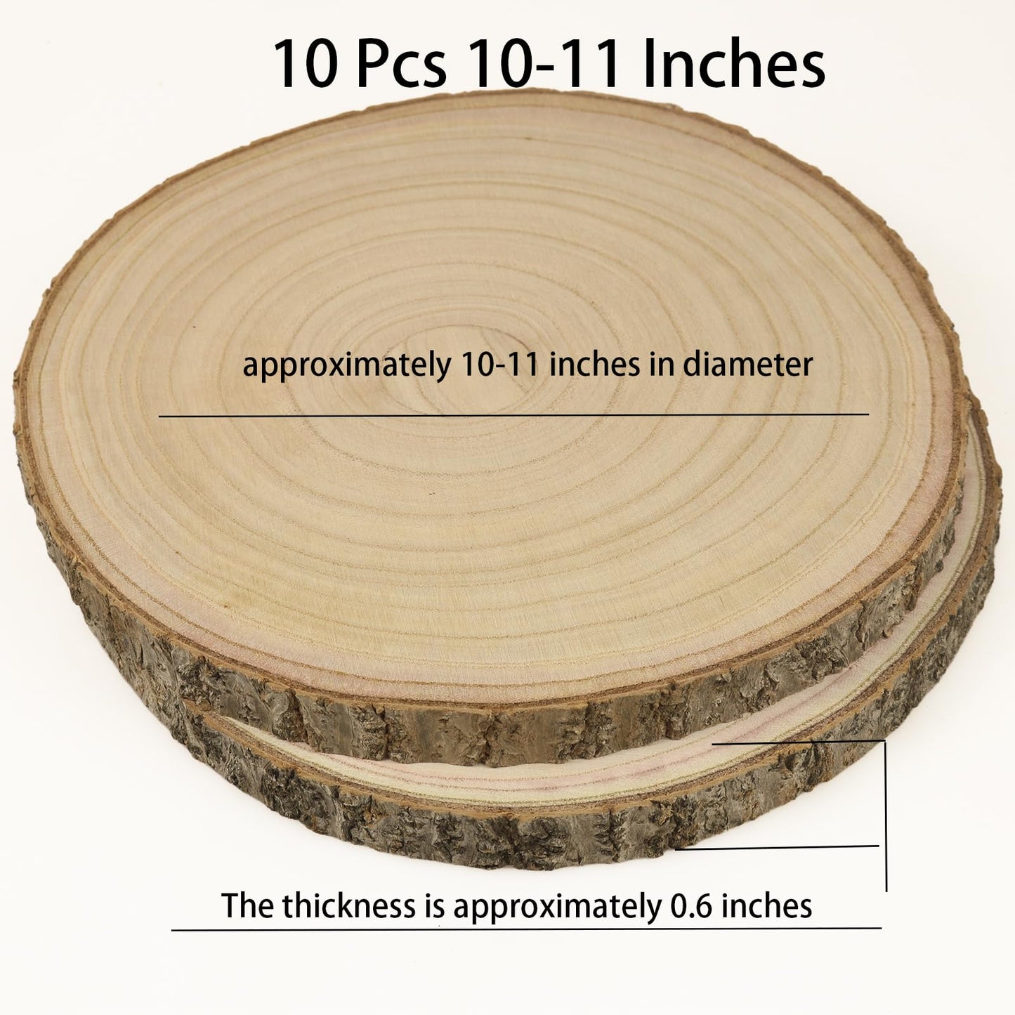 GRCEOY Natural Wood Slices for Centerpieces 10 pcs 10-11 Inches Large Wood Circles, Rounds, centerpieces for Tables Wedding Decor, Baby Showers and Rustic DIY Projects