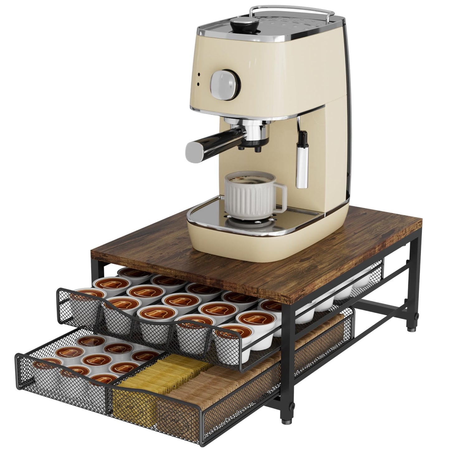 VyGrow Coffee Pod Holder For Counter, Wooden K Cup Holder with Double Layer Sliding Drawer, Large Capacity Coffee Pod Storage for Coffee Station, Home, Office, Kitchen