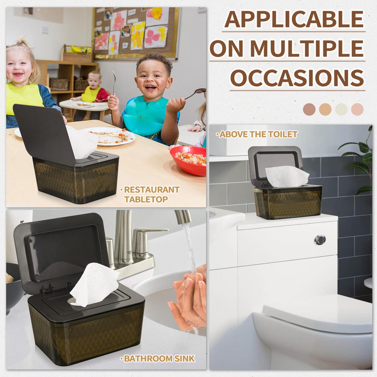 Whiidoom Wipes Dispenser, One-Handed Operation Wipe Holder for Baby & Adult, Seal-Designed Wipes Container for Bathroom Keep Diaper Wipes Fresh (Brown)
