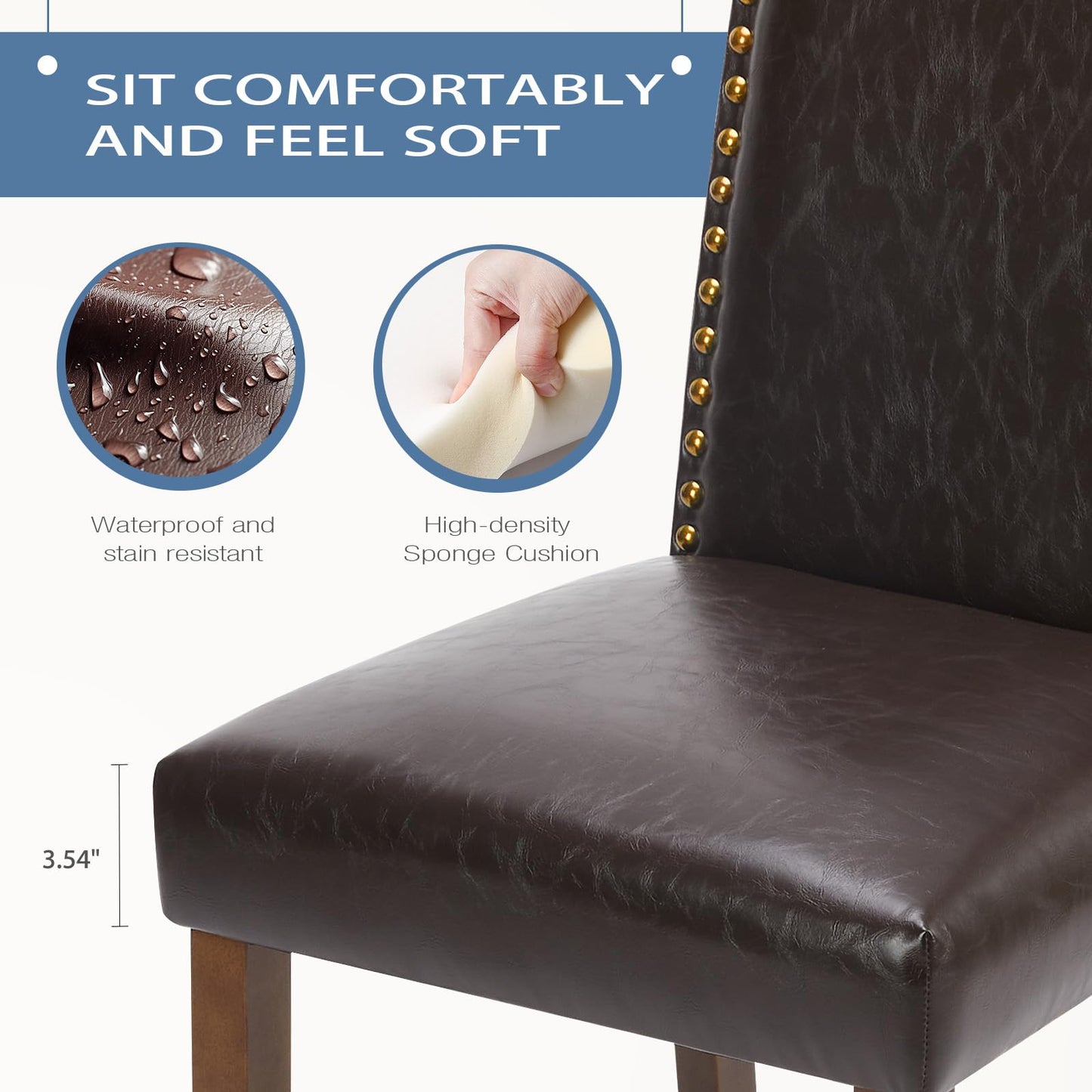 DUMOS Dining Chairs Set of 6, PU Leather Upholstered Kitchen Chairs with Wooden Legs and Padded Seat, Modern Accent Chair for Dining Room, Kitchen, Living Room, Restaurant, Brown
