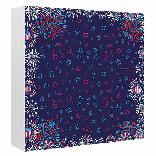Navy Blue Red Stars Wood Box Sign Desk Decor, Independence Day Sparklers Us Flag Modern Decorative Wooden Block Box Sign Decorations for Home Office Shelf Table Decor 6x6 Inches