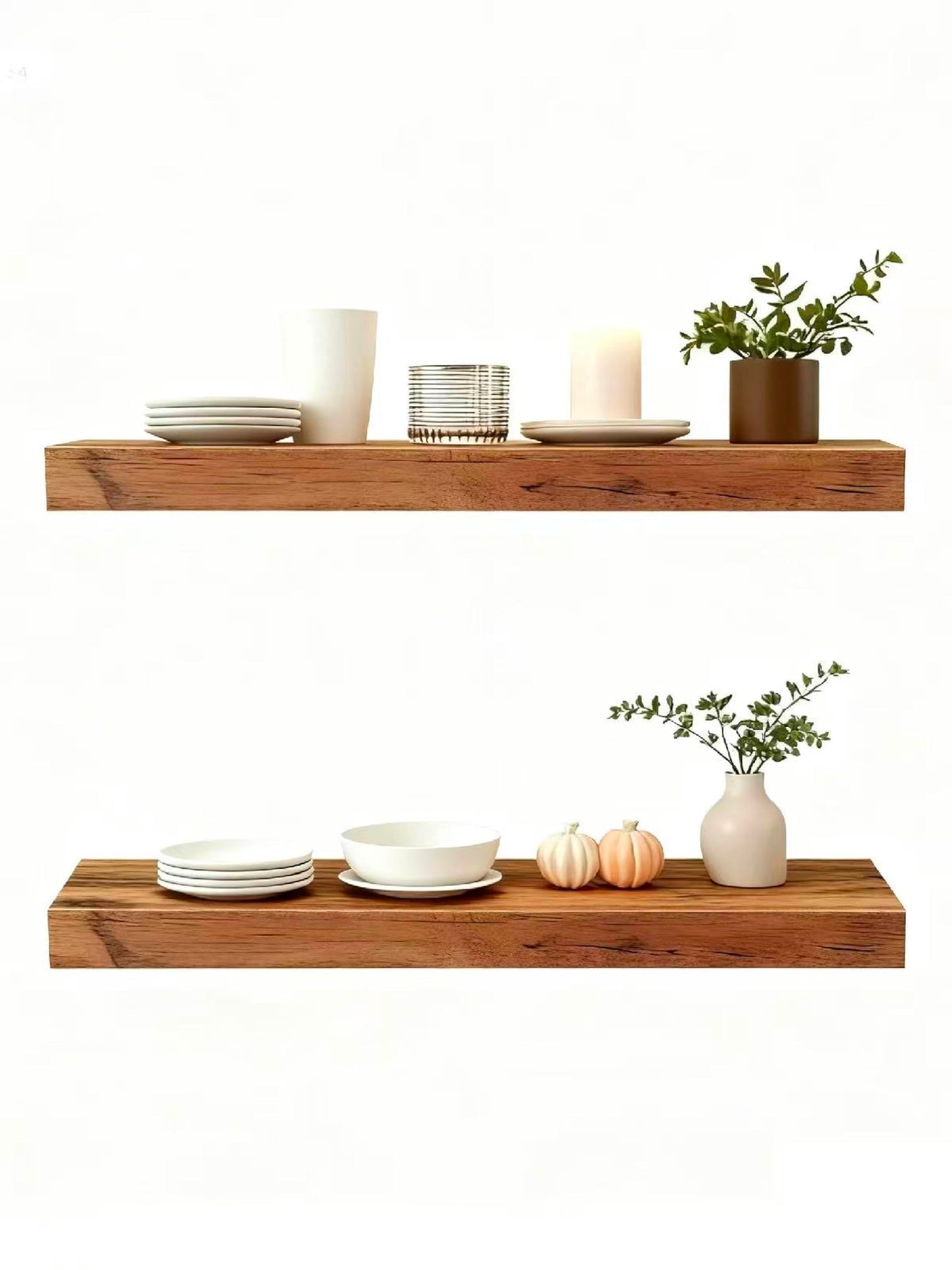 Sniffury Solid Wood Floating Shelves,23.6in Finished Real Wood Wall Shelves with Heavy-Duty Hidden Bracket, Easy Installation, Set of 2, 23.6in x 7.1in x 1.5in, for Living Room Bedroom Kitchen,Bronze