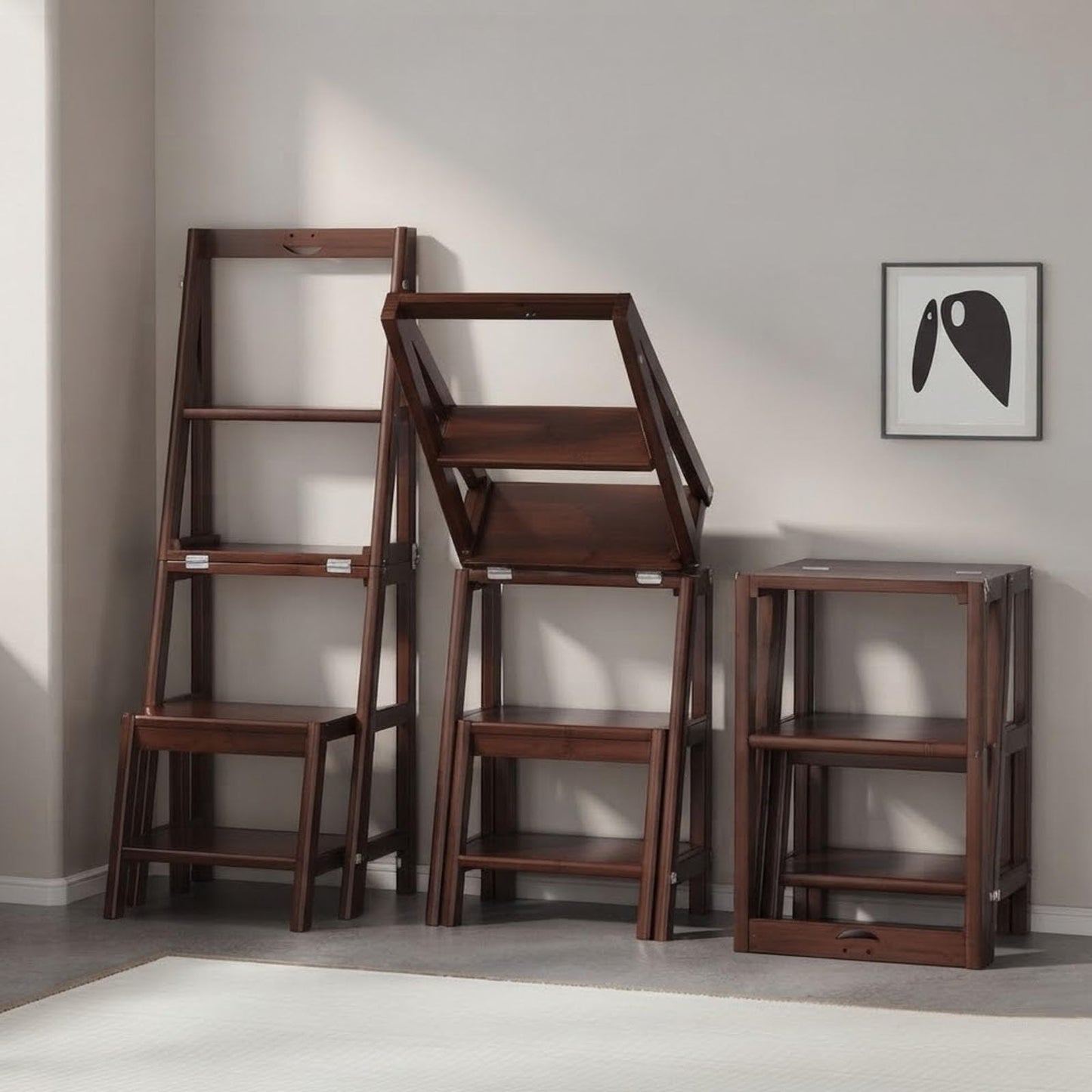 RASJCGRCOA Ladder Chair, Step Stool, Folding Library Shelf, 2 in 1 Convertible Solid Wood Ladder, Multi-Functional Portable Household Stair for Kitchen Living Room