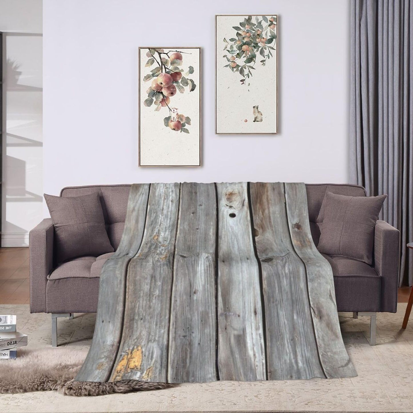 50"X40" Weathered Wooden Planks Texture Soft Flannel Blanket - Lightweight and Quick Drying, Used for Home, Travel, Camping