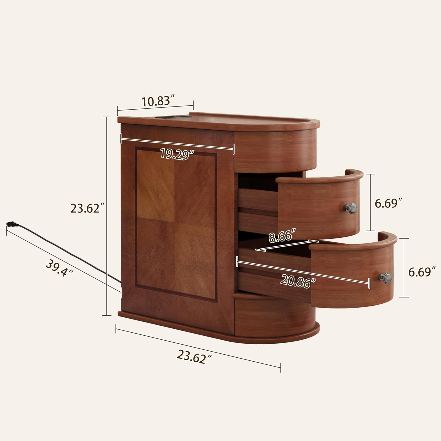 FAVSH Narrow End Table with Charging Station, Brown