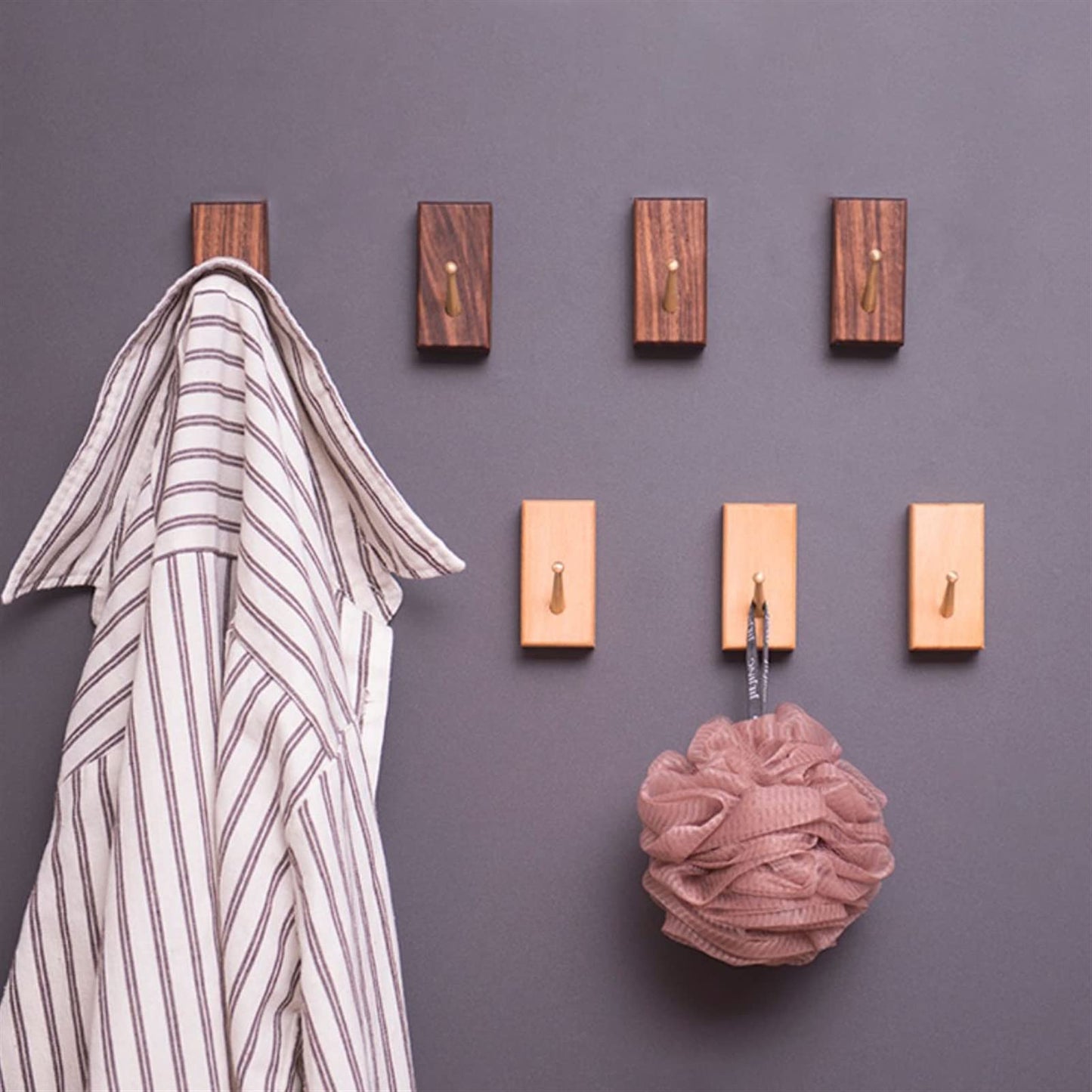 GAORUIFENG Wall Mounted Coat Rack Wood Hooks, Light Luxury Creative Coat Hooks, Brass Wooden Coat Hangers, Used for Porch, Bedroom, Living Room Coat Rack Coat Rack Tree (Color : Natural) (Brown)