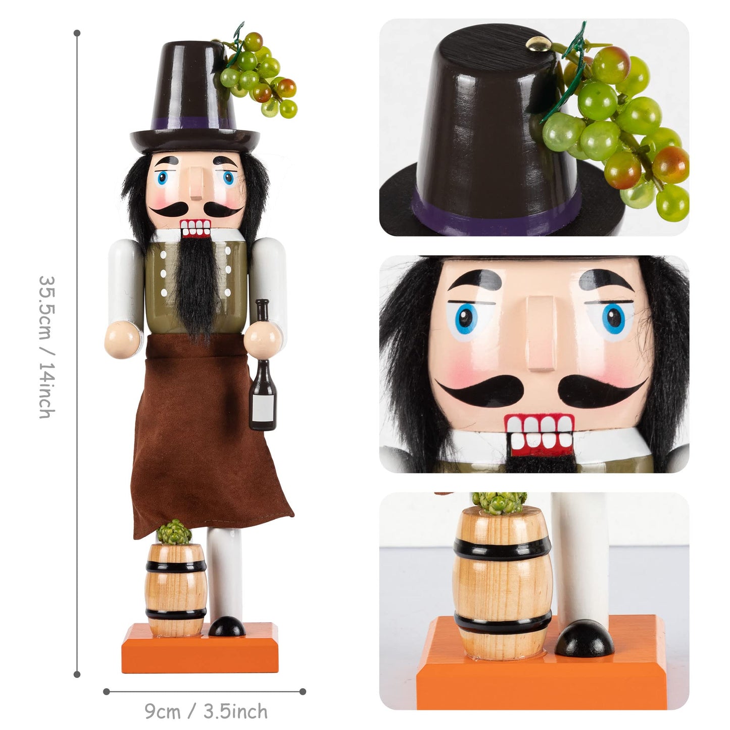 KI Store Wooden Nutcracker Figure Wine Maker Nutcrackers 14-inch Set of 2 Christmas Nutcracker Decorations for Kitchen Dinning Room Bar Table