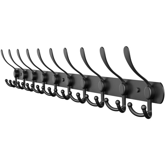 Coat Rack Wall Mount with 10 Tri Hooks, Stainless Steel 32 Inch – Black Matte Finish, Heavy Duty Wall Mounted Hook Rack for Coats, Hats, Towels, Scarfs, Robes, Bags, Entryway & Bathroom