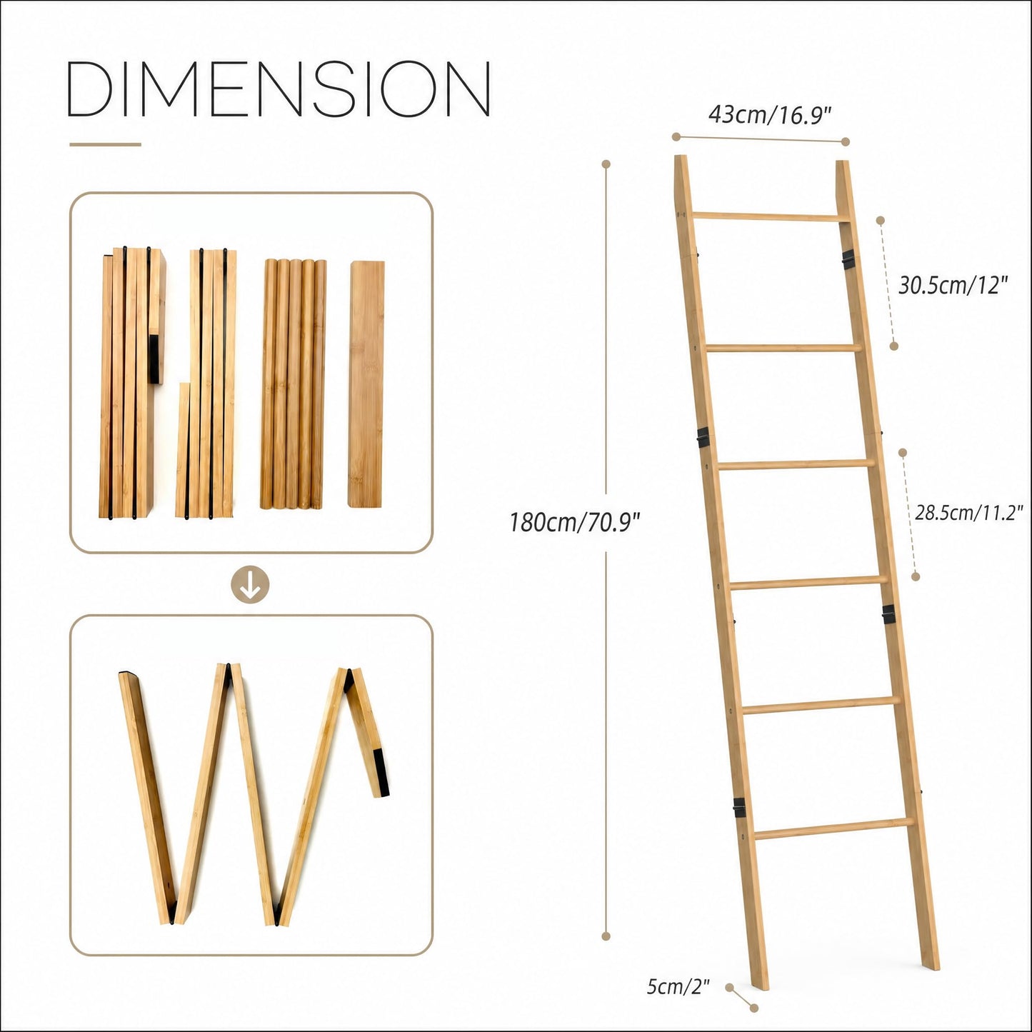 Plusinthebox 6 Tier Blanket Ladder with Shelf, Wooden Blanket Rack for Living Room, Leaning Towel Ladder Rack for Bedroom, Bathroom, Quilts, Throws, Towels and Farmhouse Décor
