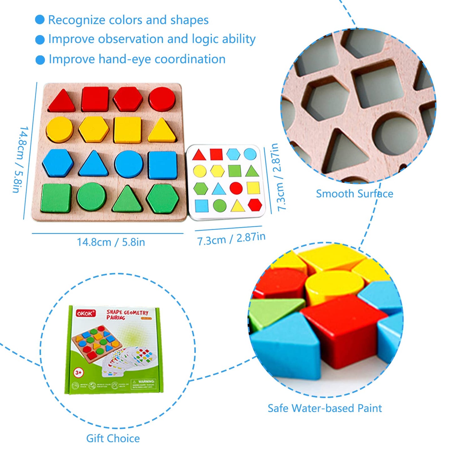 Montessori Toys for 3 4 5 6 7 8, Educational Wooden Pattern Blocks Race Shape Matching Sorting Sensory Toy, Geometric Shape Activity Board Game Toddlers Kids Boys Girls (for 2 Players)
