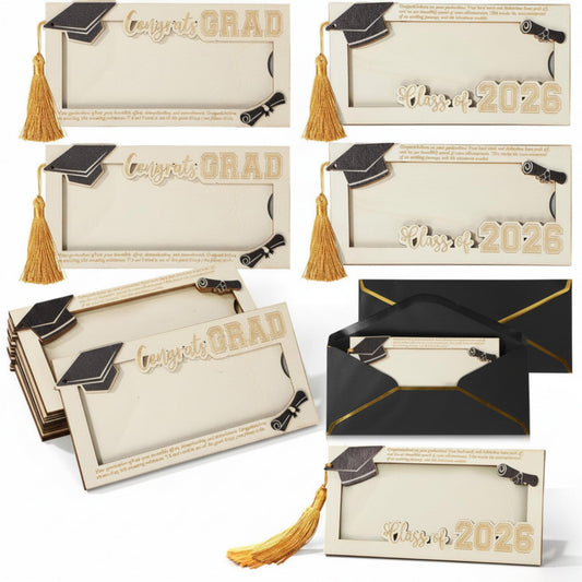 Blosssound 12 Pack Graduation Money Holder - Class of 2026 Wooden Congrat Grad Card Sleeve for Seniors High School & College Graduation Gift Unique Cash Envelope Holder for Party Supplies (Fresh)