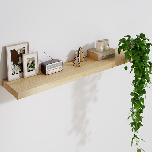 Solid Wood Floating Shelves For Wall, 48”W x 9”D x 1.56”H Large Wall Shelves for Living Room Bedroom Bathroom Kitchen Drcor Storage with Invisible Heavy-Duty Metal Bracket, Natural, Set of 1