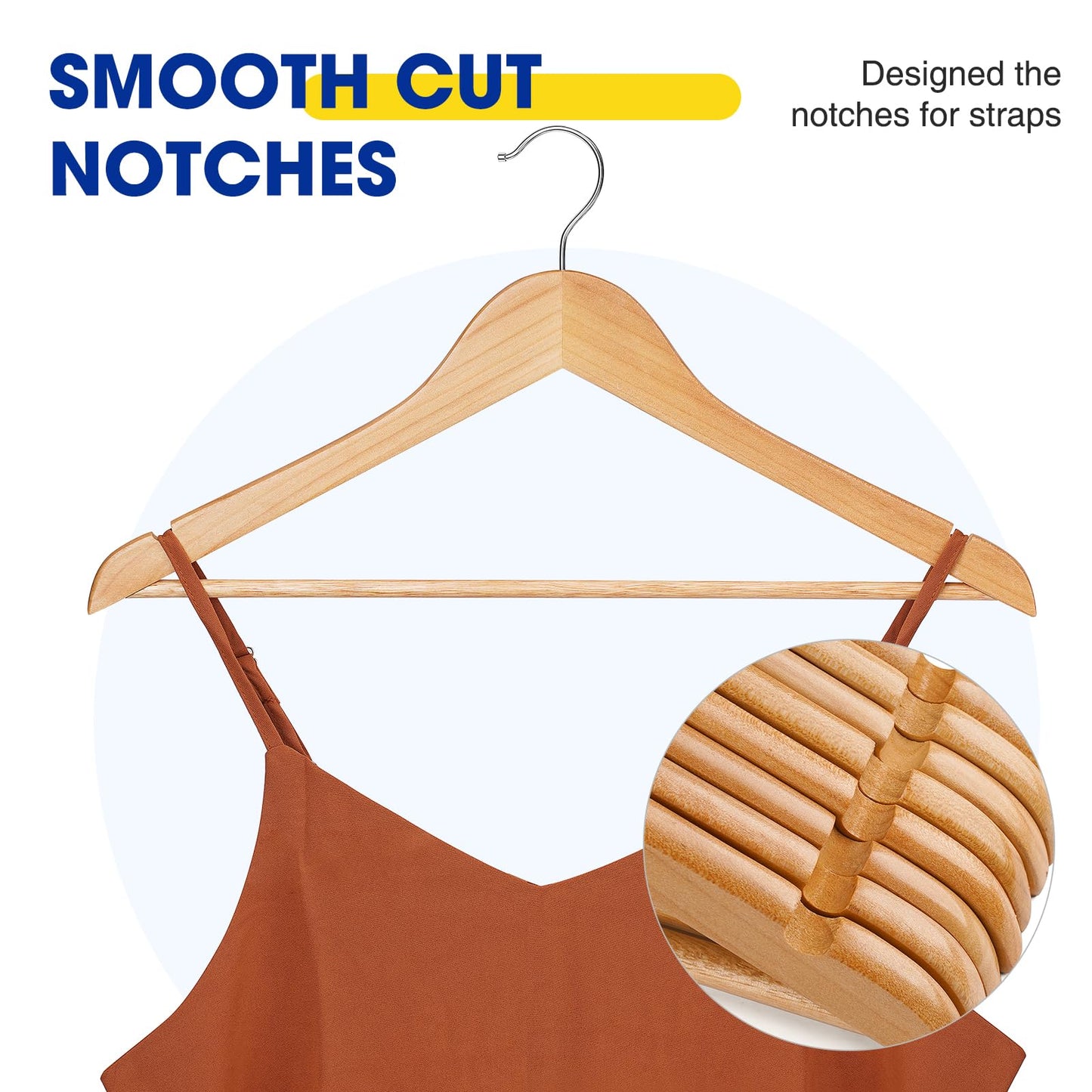 Korpai 30 Pack Wooden Hangers,Wooden Clothes Hangers with Smooth Pant Bar and Shoulder Notches,Heavy Duty Hangers with 360-Degree Rotatable Hook, Coat Hangers for Coats,Shirts,Dress,Pants,Natural