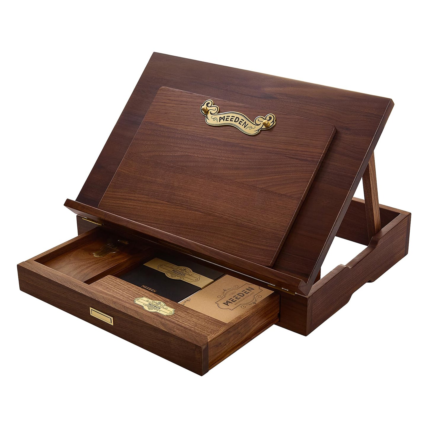 MEEDEN American Black Walnut Tabletop Easel Set - Luxury Art Supplies Kit with Storage Drawer, Drawing Board & Paint Box, Foldable Paint Sketchbox for Adults Artists - Art Gift for Painters & Artists