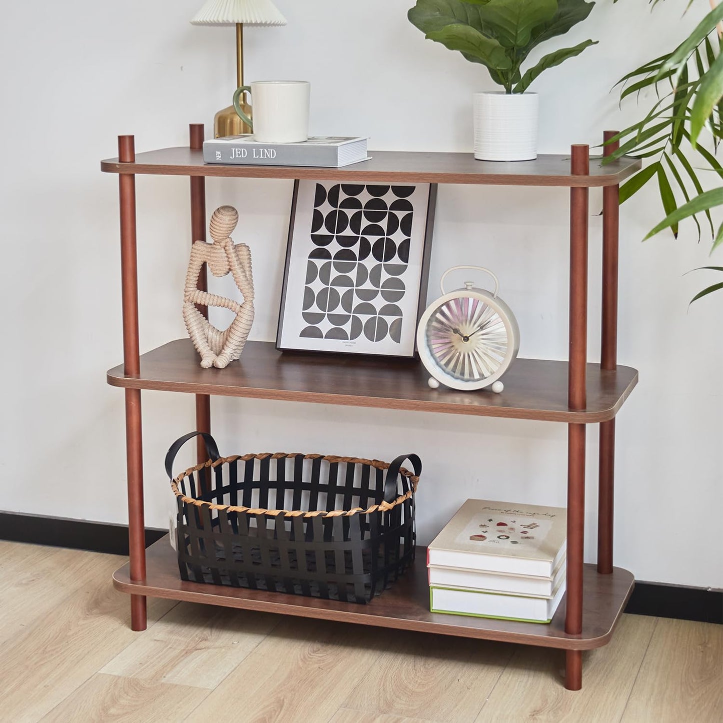 ALPOME 3 Tier Wooden Bookshelf, 31.5 Inch Modern Small Shelf Organizer, Sturdy Bookcase with 1" Thick Pillars for Home Office, Living Room, Easy No-Tool Assembly, Natural Wood Color