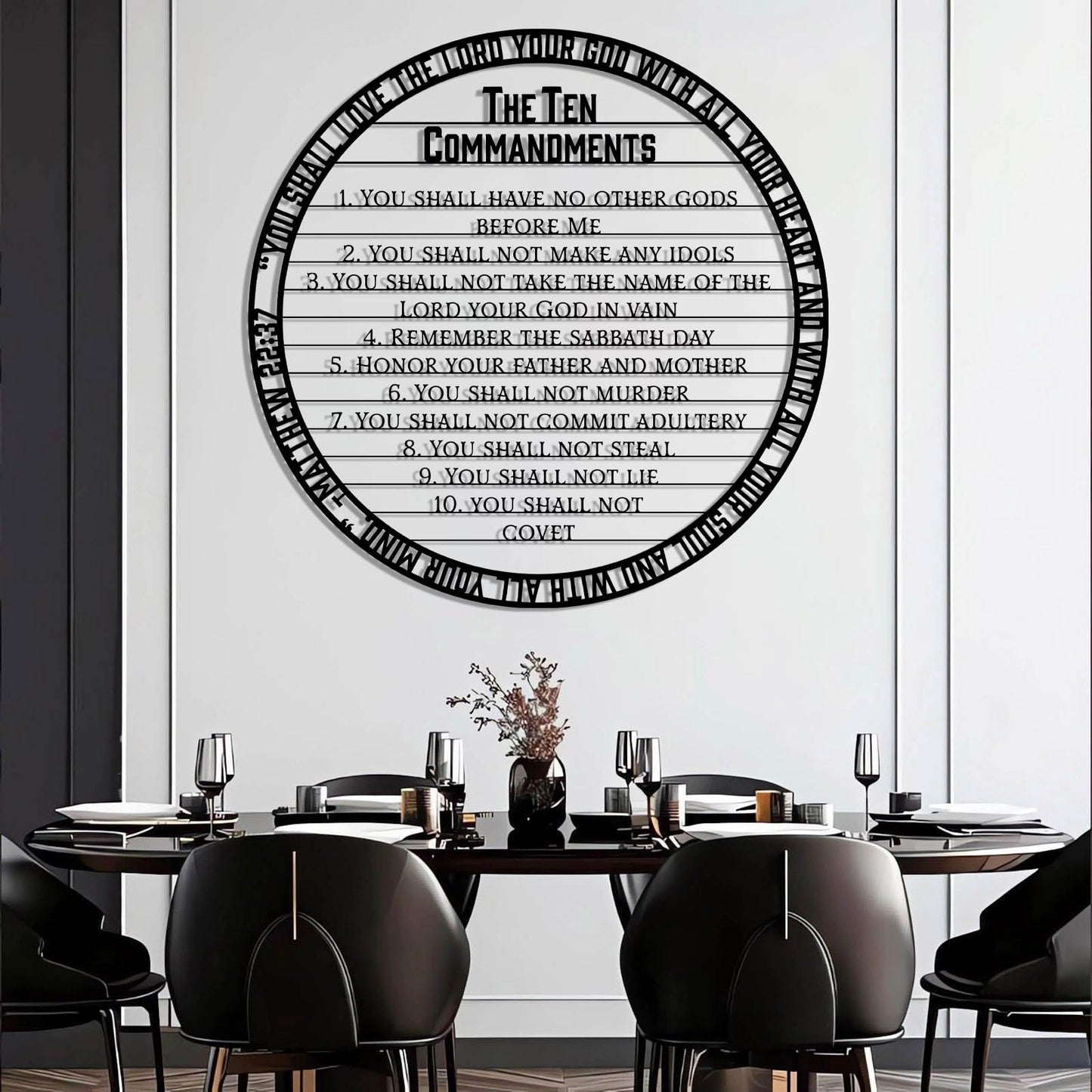 Christian Ten Commandments Metal Wall Art, 10 Commandments Bible Verse Metal Wall Art, Matthew 22:37 Scripture Wall Decor, You Shall Love The Lord Your God with All Your Heart (Gold, 24"x24"/60x60cm)