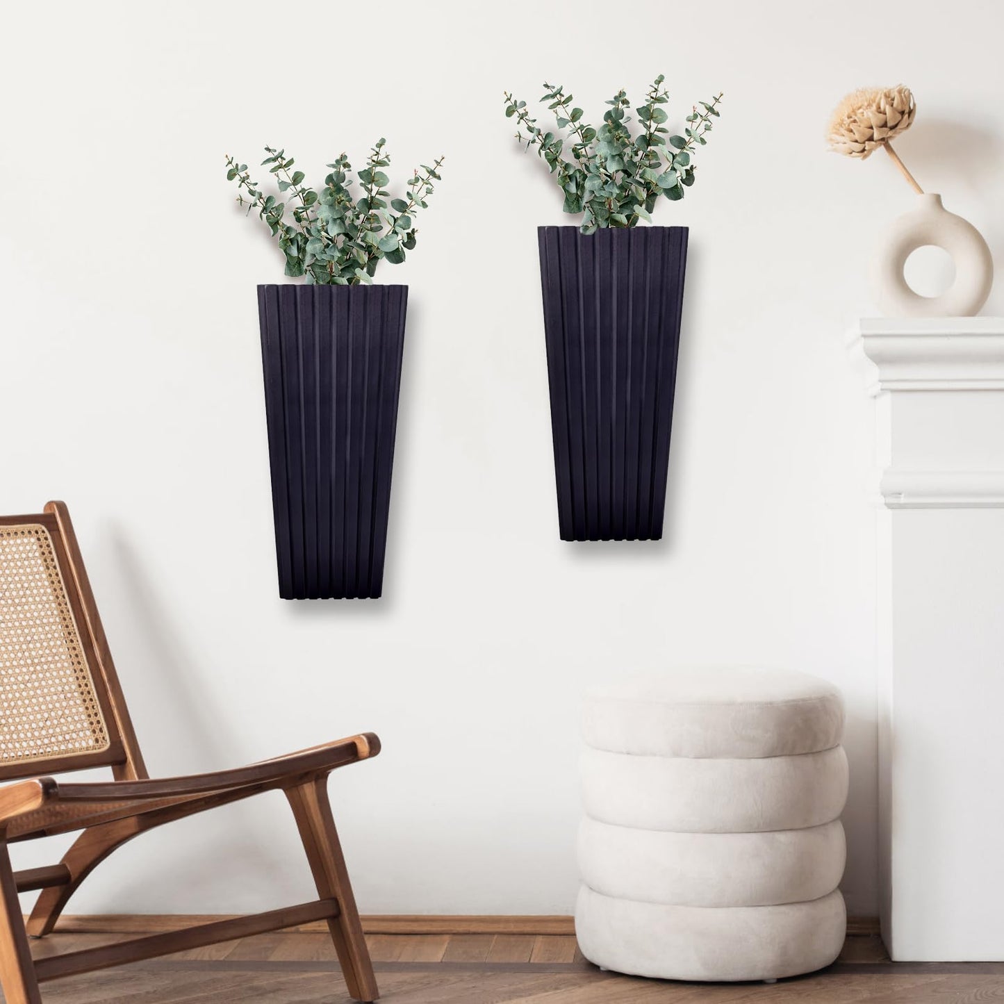 ZELURA 2PCS Wood Wall Planter for Indoor Plants, Wooden Hanging Planter for Dried Flowers and Artificial Greenery Plants,Wooden Pocket Vases,Modern Farmhouse Wood Wall Decor(Black)
